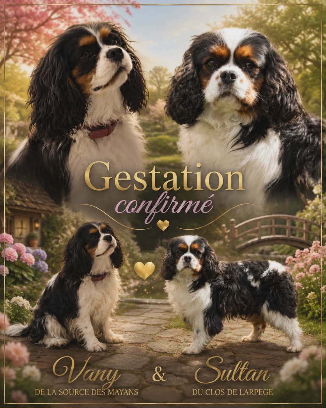 4 jolies cavalier king Charles tricolore sont nés le 4 juin